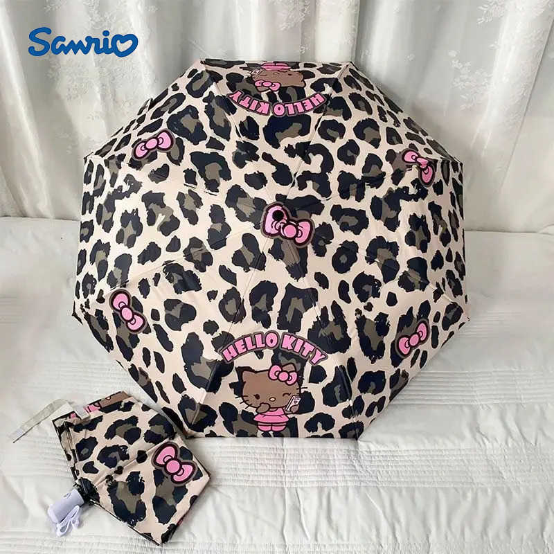 Sanrio Kawaii Hello Kitty Cartoon Umbrella Automatic Cute Sun Umbrella Leopard Print Sun Protection Uv Protection Umbrella Portable L251029