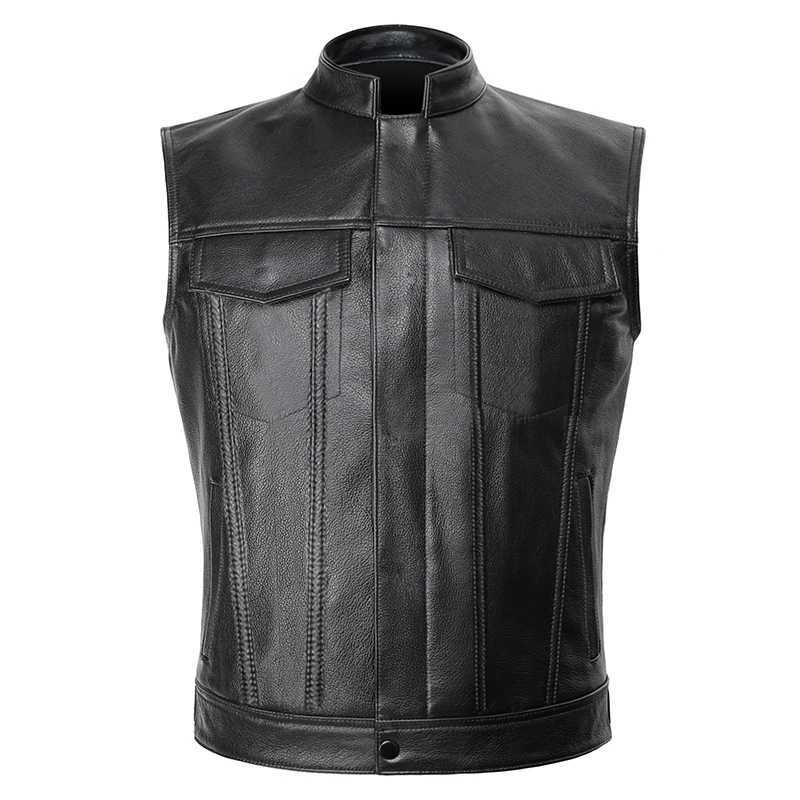 Men Motorcycle Spring Jackets SOA Punk Black Motorbike Gilet Sons of Anarchy Leather Moto Jacket Vest W251029