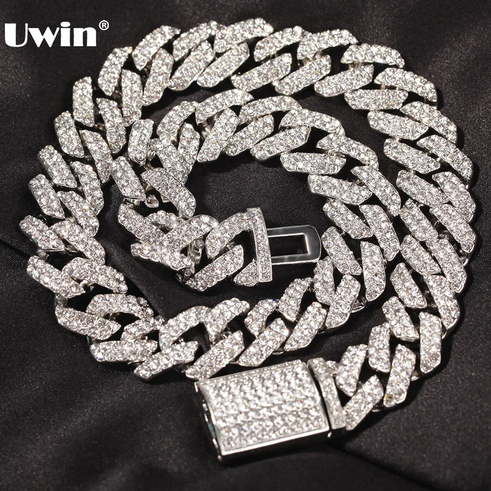 UWIN 18mm Zinc Alloy Cuban Necklaces for Men Two Rows Bling Stone Necklace GoldSilver Color Hip Hop Jewelry for Drop 251029