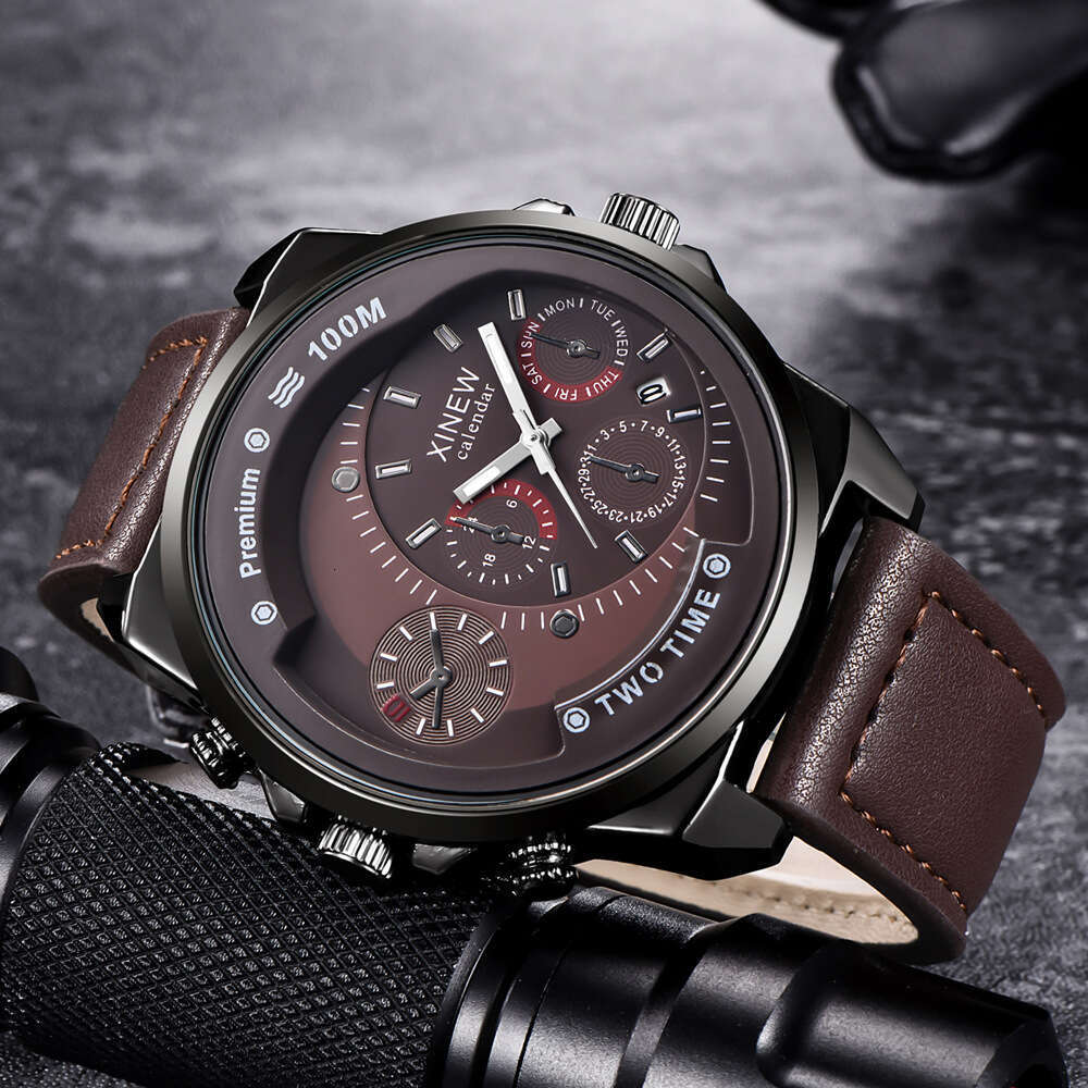 New Men's Brand Fashion Leather Strap Gift Simple Calendar Quartz Watch