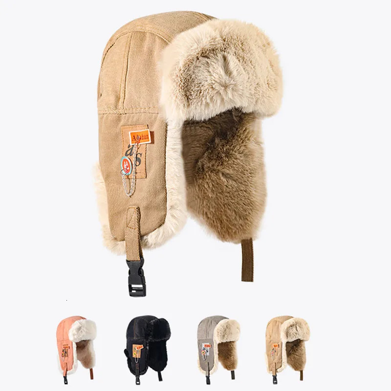 Bomber Hat Men Women Thick Warm Russian Ushanka Fur Hat Fashion Male Female Winter Hat Black Grey Earflap Ski Russian Cap 251029