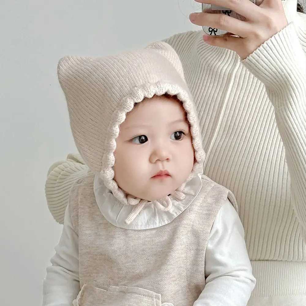 Lovely Winter Cat Ear Knit Hat Solid Color Soft Warm Baby Knitting Hat Infant Newborn Ear Protection Cap Kids251028