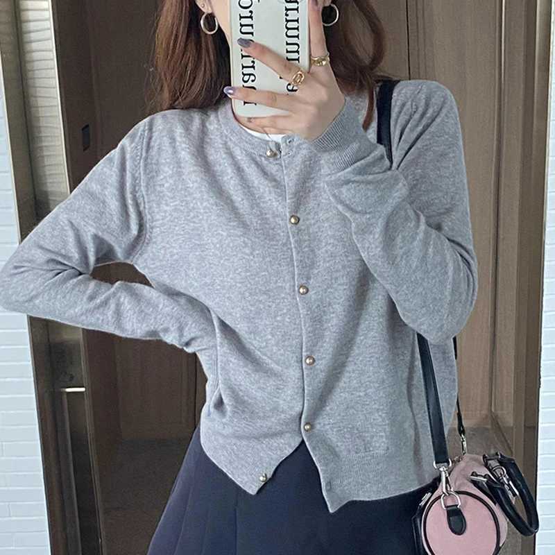 O Neck Basic Knitted Cardigan Women Spring Autumn Long Sleeve Button Solid Soft Sweater Korean Style Short Knitwear Tops FemaleT251028