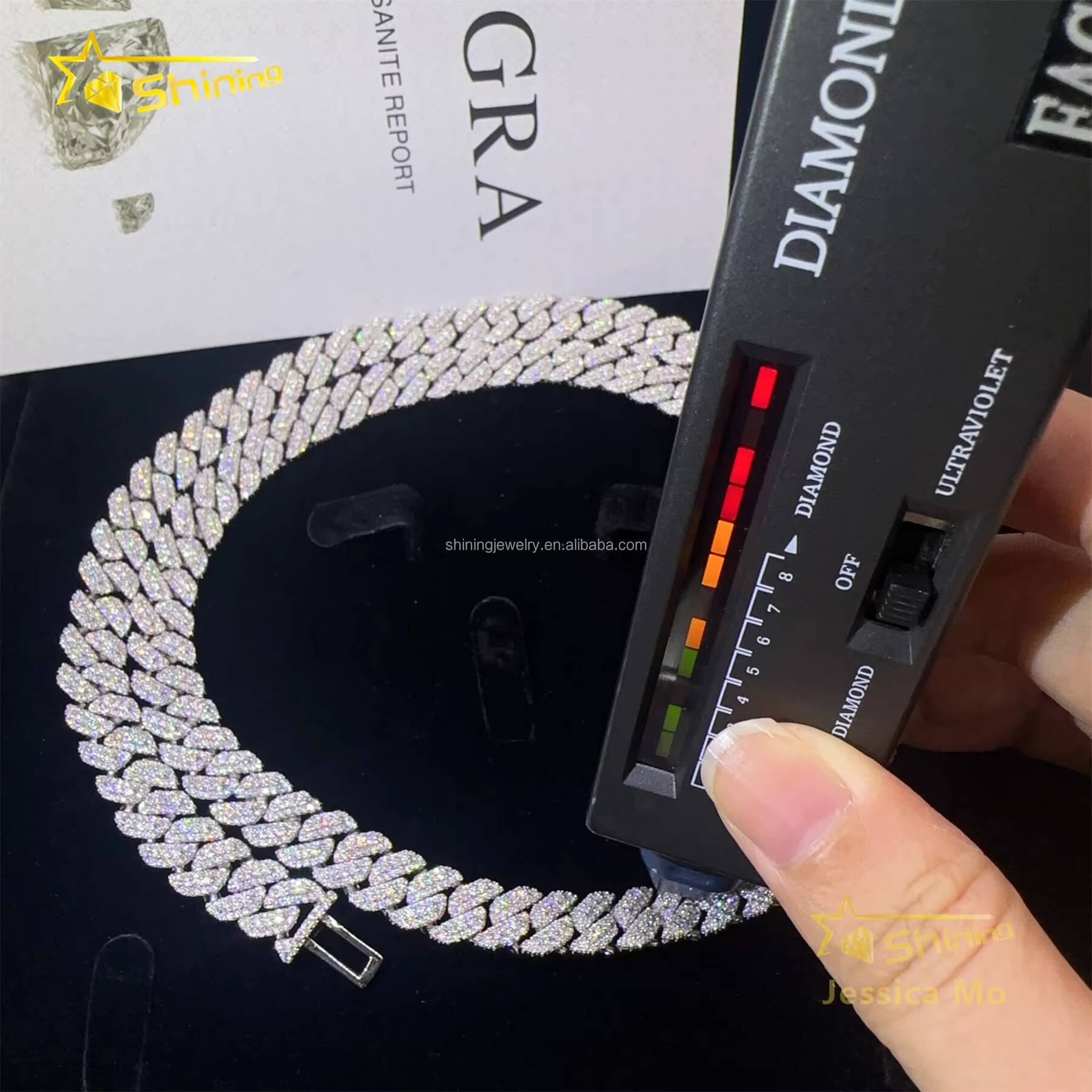 Drop Shipping Prong Setting GRA Certificate S925 10mm 3Rows Stone Iced Out VVS Moissanite Miami Cuban Link Chain Bracelet MenDesigner style