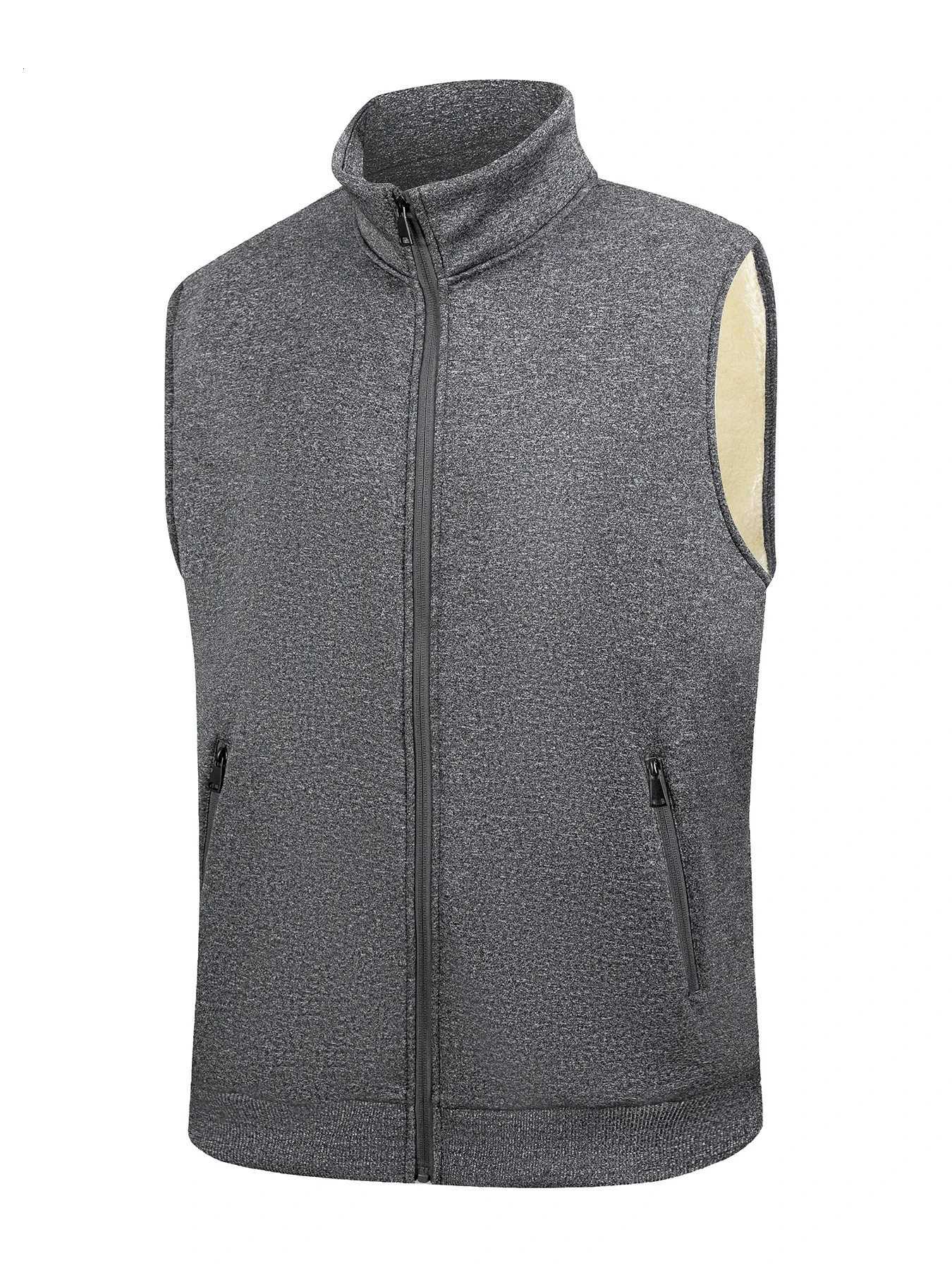 Autumn and Winter Men Warm Vest Jacket Outdoor Thickened Solid Color Sleeveless Coats Standing Collar Zipper Athletic Vest Tops W251029