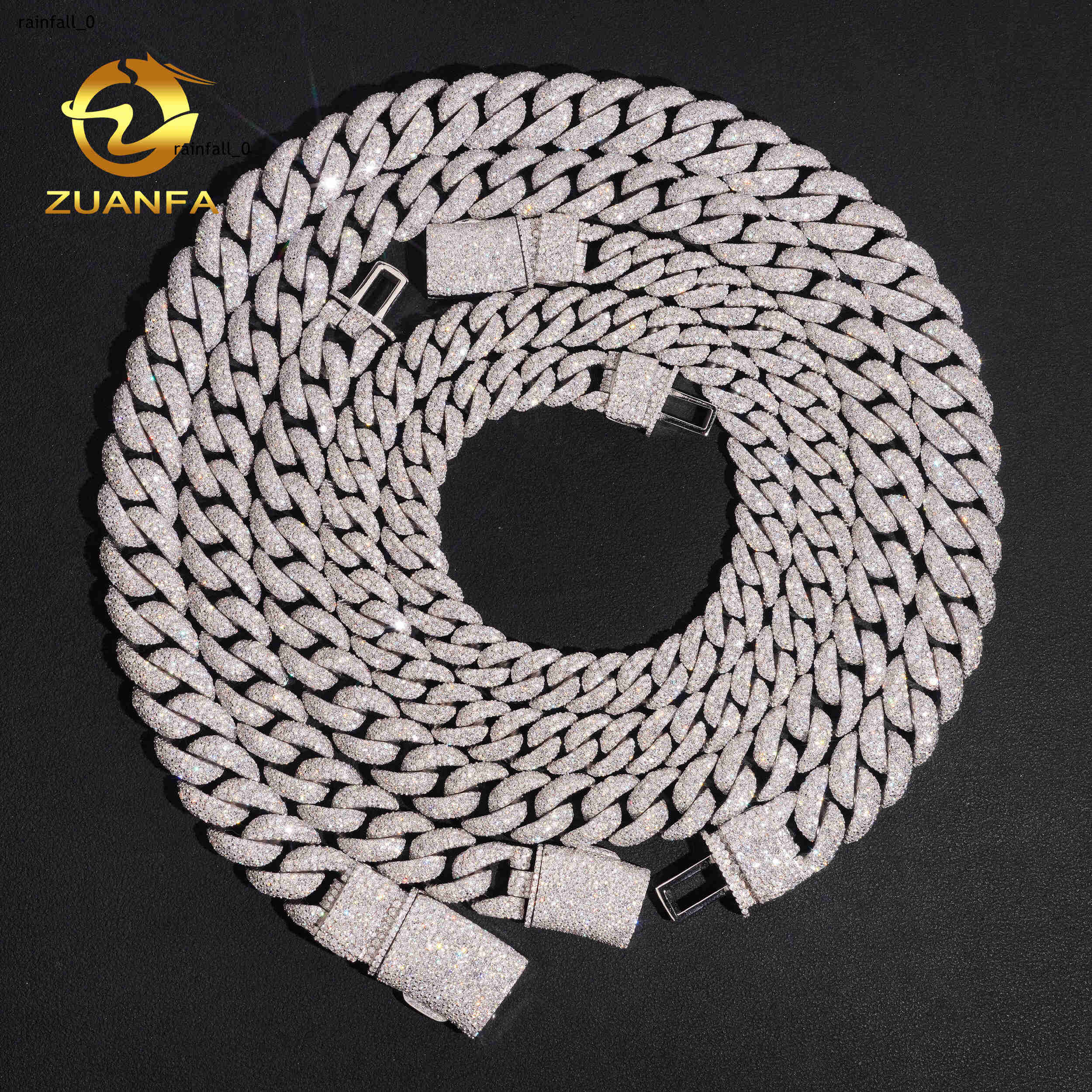 Hip Hop Jewelry 12mm 14mm 15mm Moissanite Cuban Link Chain 925 Silver Iced Out Mosaic Cuban Link With GRA Certificate