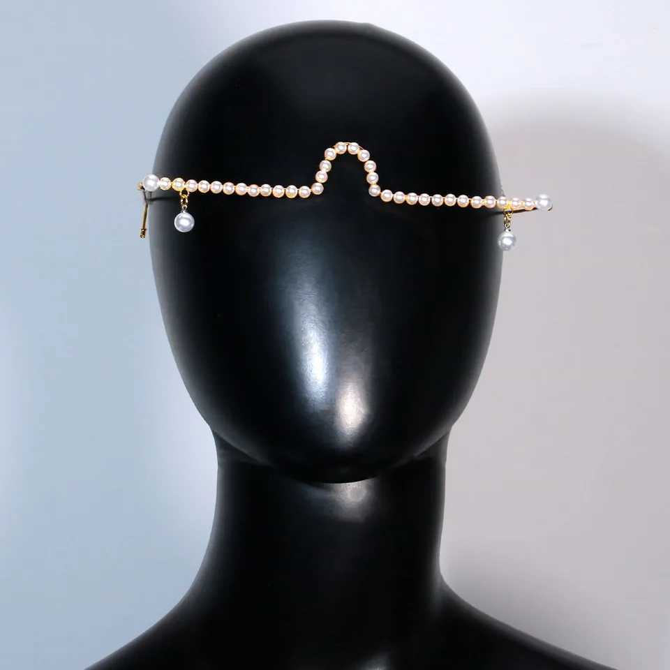 Trendy Pearl Eyeglass Frame for Women Personalized Frameless Pearl Pendant Glasses Makeup Ball Party Face Jewelry AccessoriesW251029