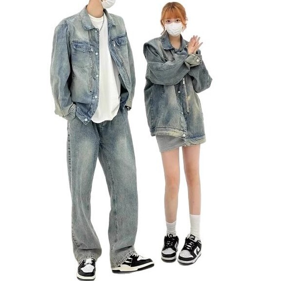 2025 American Heavy Industry Washed Straight Shoulder Padded Designer Jacket Denim Jacket For Men And Women Spring New High-end Trendy Top