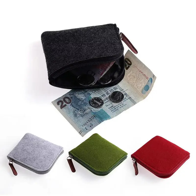 14Pcs Felt Mini Coin Purse Wallet Women Men Change Bag Credit Card ID Holder Wallets Key Chain Mini Bag Felt Retro Bag 251029