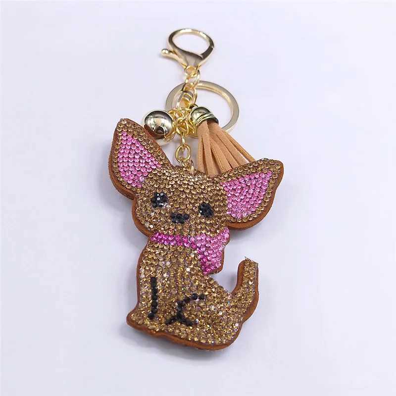 Fashion Chihuahua Dog Crystal Keychain Bag Accessories for Women Gold Color Keyring Jewelry llaveros para mujer K2502S01W251029