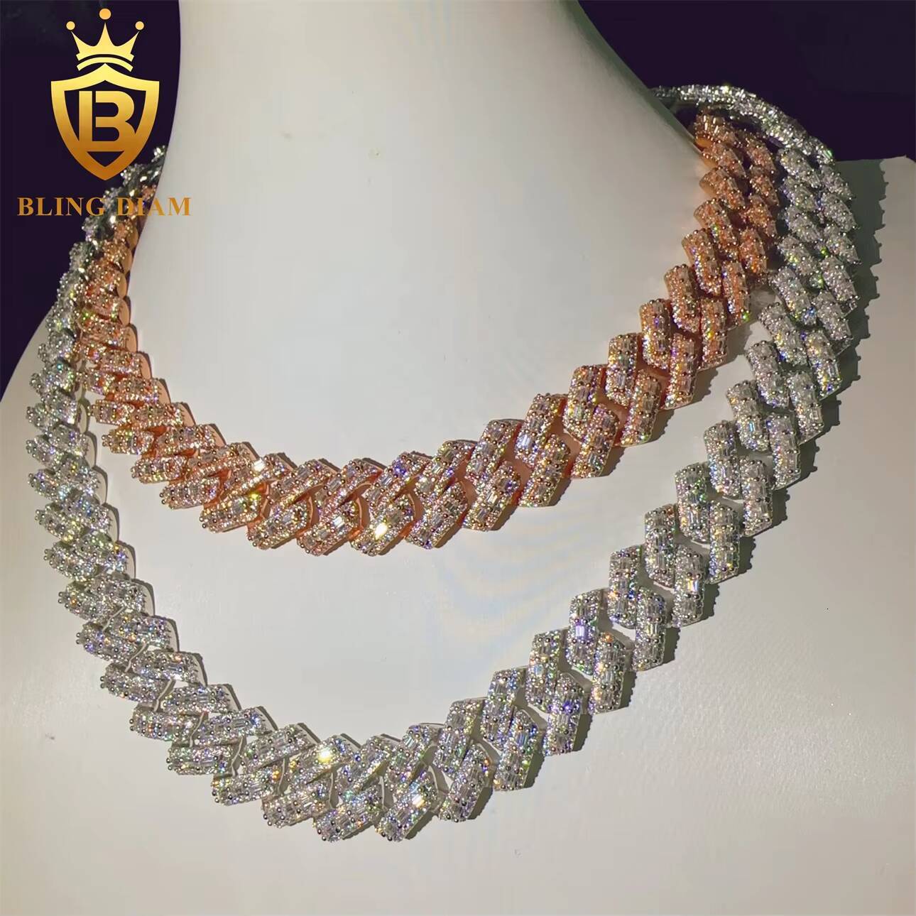 Luxury Fashion Hip Hop VVS Moissanite Diamond Fine Jewelry Miossanite Iced Out Necklace 16mm Miami Cuban Link Chain