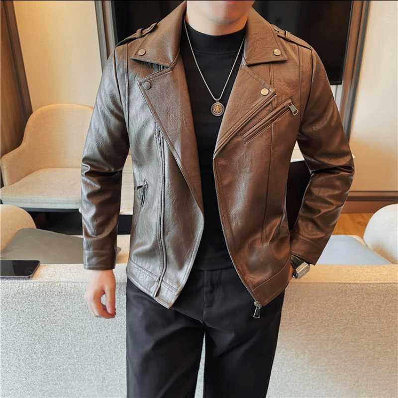 Vintage Leather Jacket for Men Fashion Zipper Motorcycle Bike Jacket Fashion Streetwear Social Casual Lapel PU Leather CoatsT251029