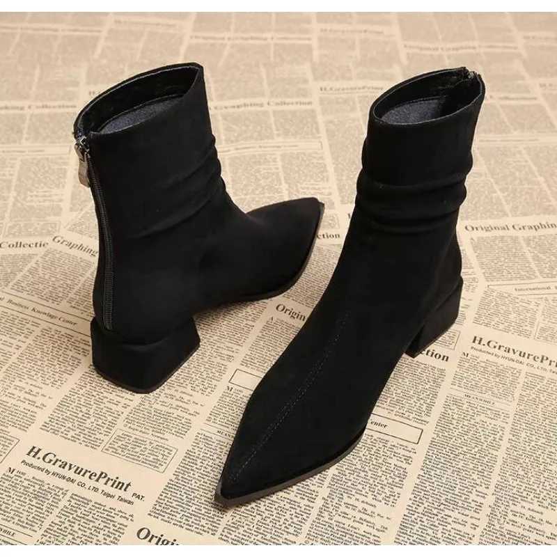 New Womens Pointed Toe Ankle Boots High Heels Sexy Chunky Designer Chelsea Boots Elegant Low Heels Short Booties Z251029