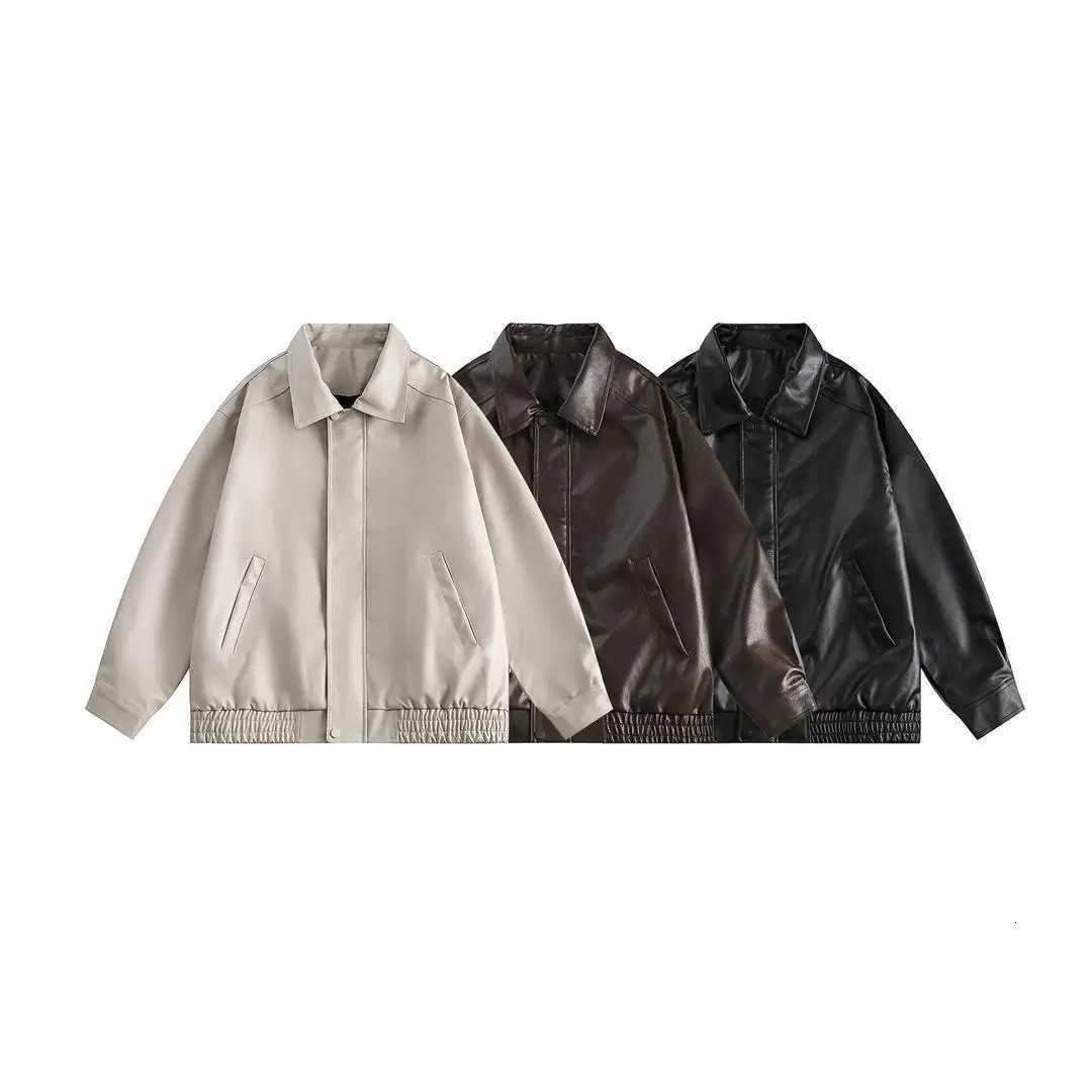 American Motorcycle Pu Brown Male Leather Jacket 2024 Autumn New Loose Casual Zipper Highend Mens Leather Jacket StreetwearT251029