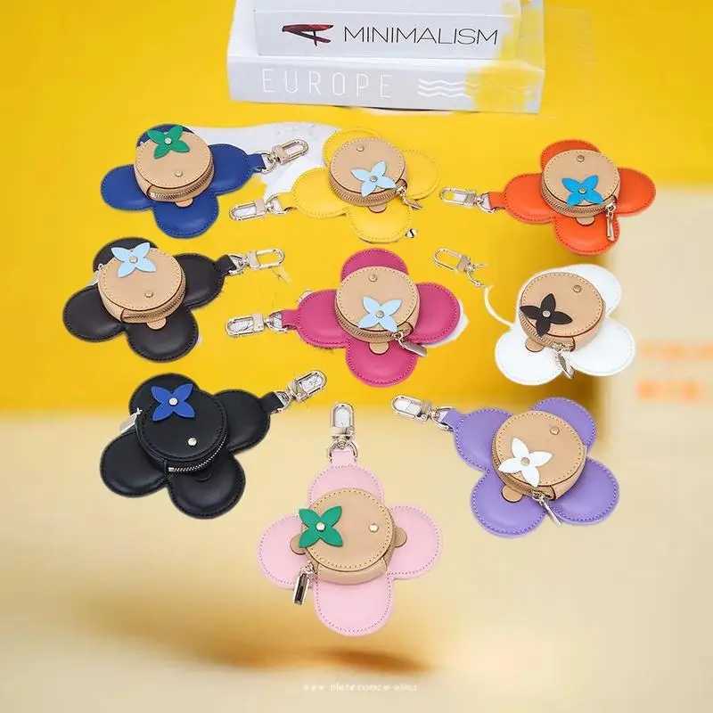 Cute Sunflower Coin and Earphone Mini Purse in Genuine Leather as Decorative KeychainW251029