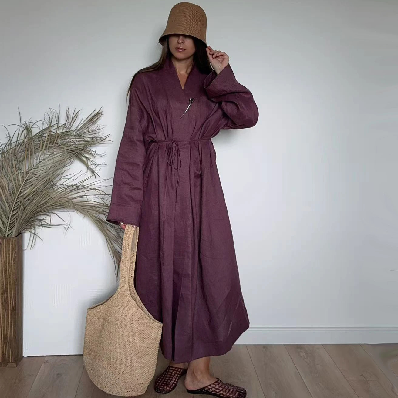 2025 Summer Autumn Linen Cardigan Long outerwear Women cape 251029