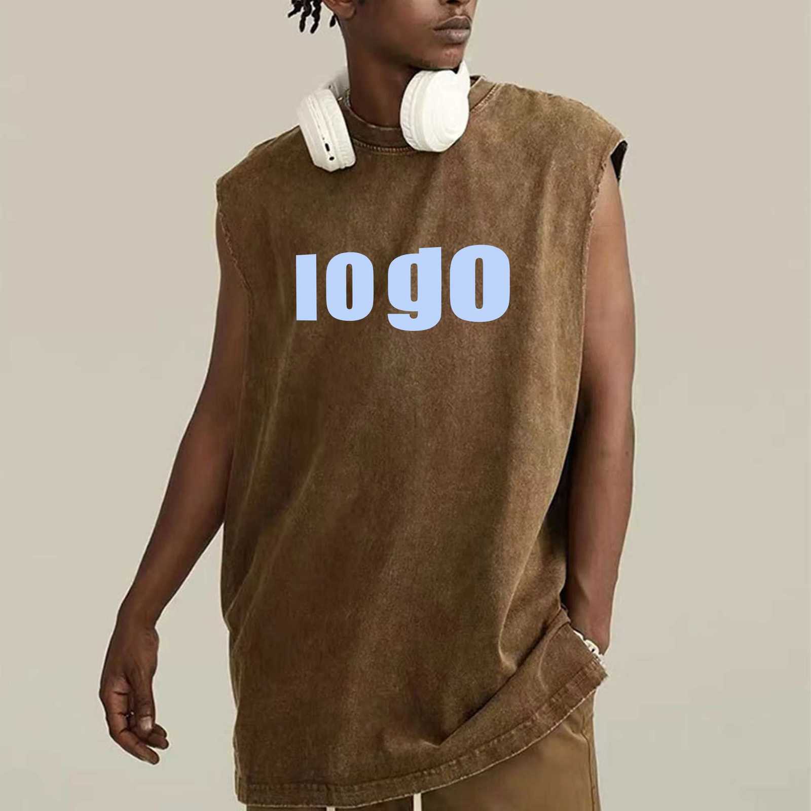 Customized Vest Summer Mens Washed Cotton Tank Tops Muscle Gym Sleeveless Workout T Shirts Running Beach Loose Cutoff Tees W251029