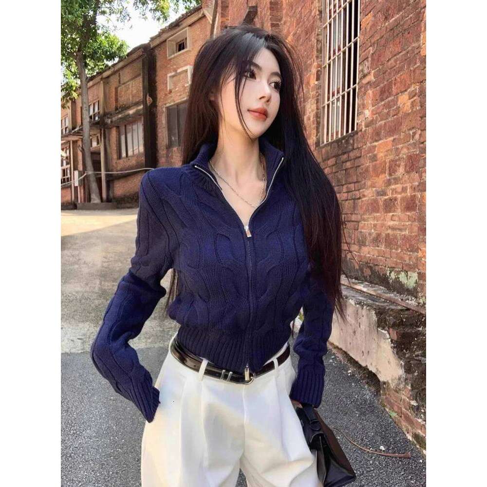 Vintage Turtleneck Zipper Cardigan For Women Autumn Loose Long Sleeves Knitted Sweaters Y2k Ladies Soft All Match Jumpers Women Sweater Designer Sweat