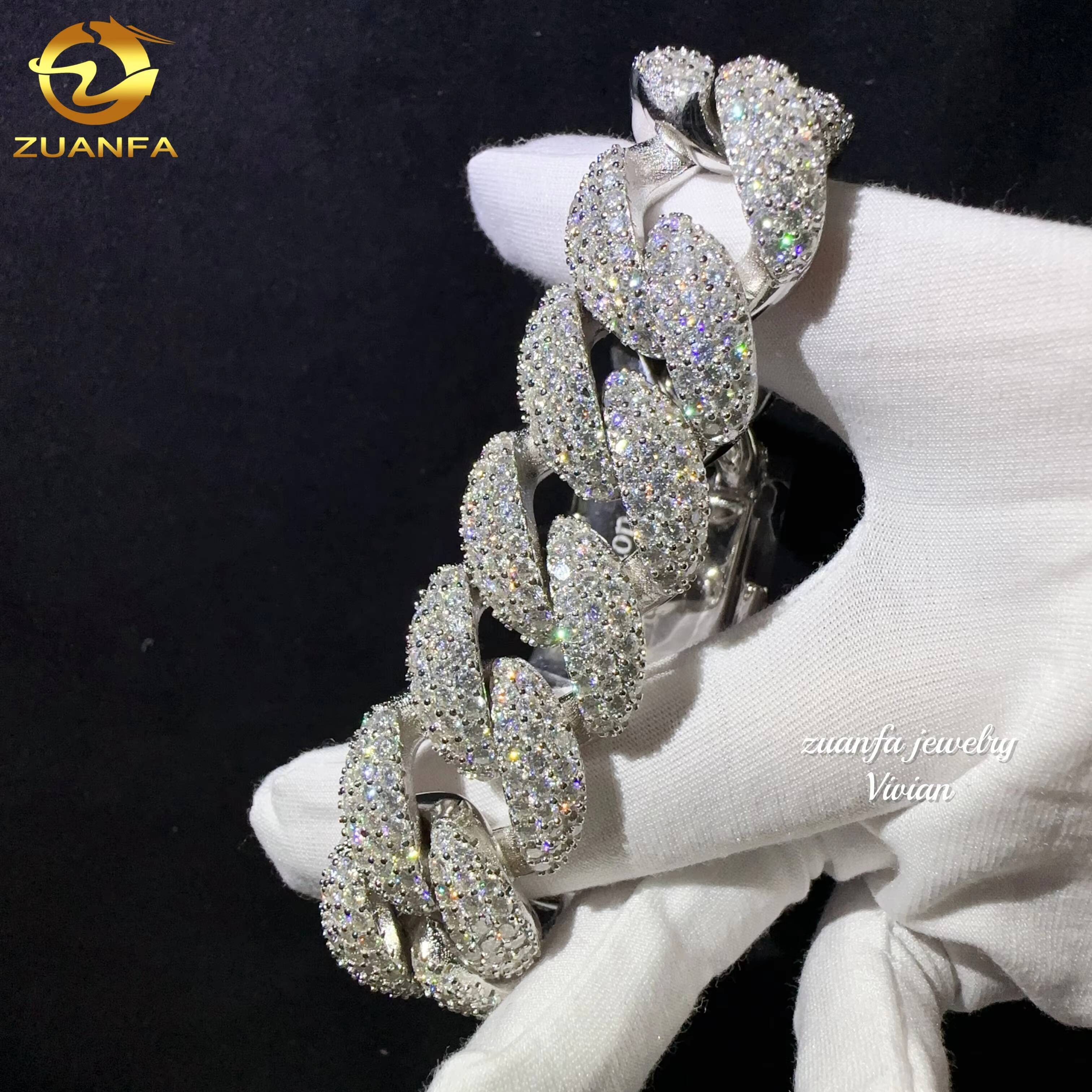 Fashion Fine Jewelry Sterling Silver 925 Vvs Moissanite Lab Diamond Hip Hop Iced Out Jewelry Cuban Link Chain Bracelet Men