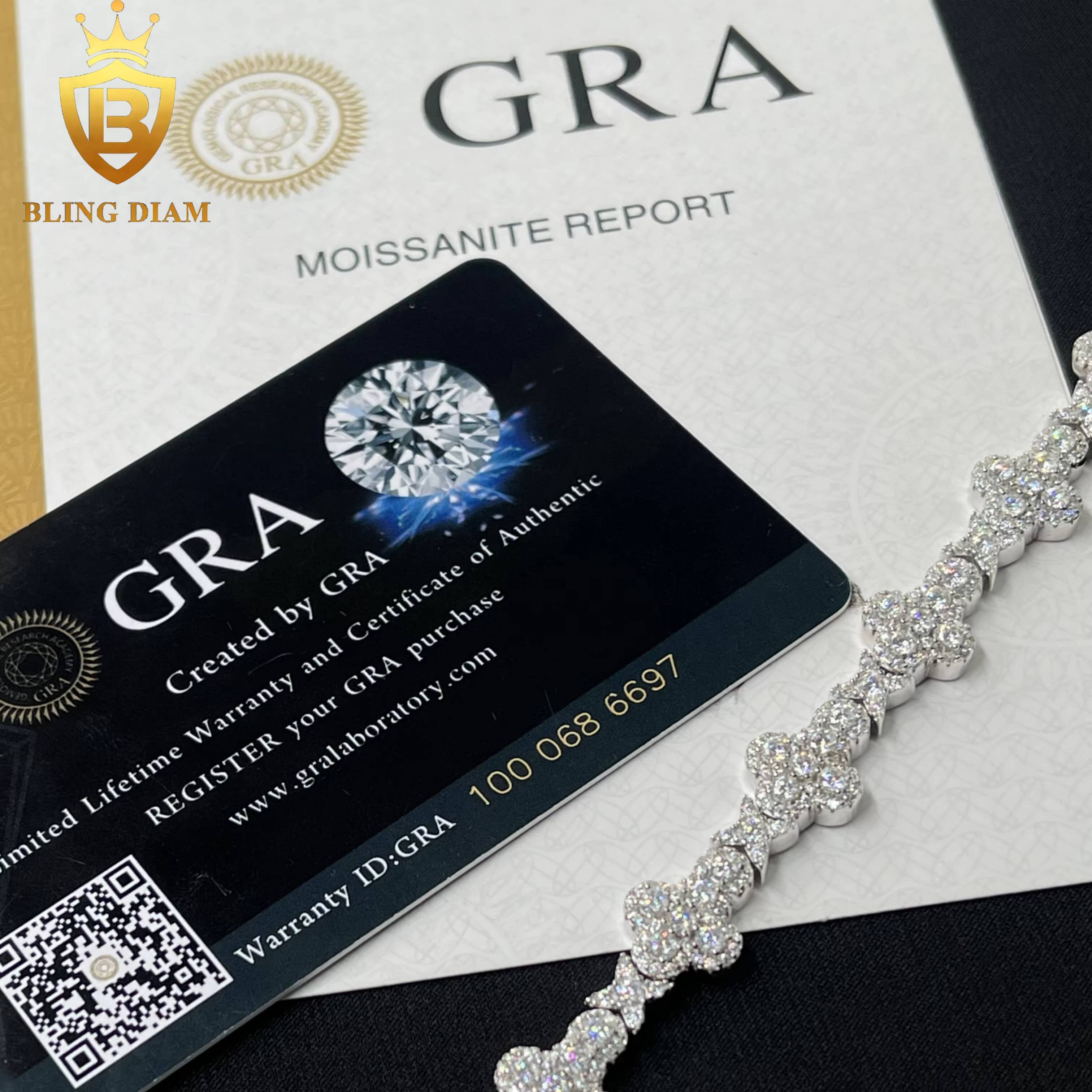 Hip Hop Jewelry 925 Silver Diamonds Moissanite Cuban Link Chain 10mm Flower Cross for Women Men Bracelets