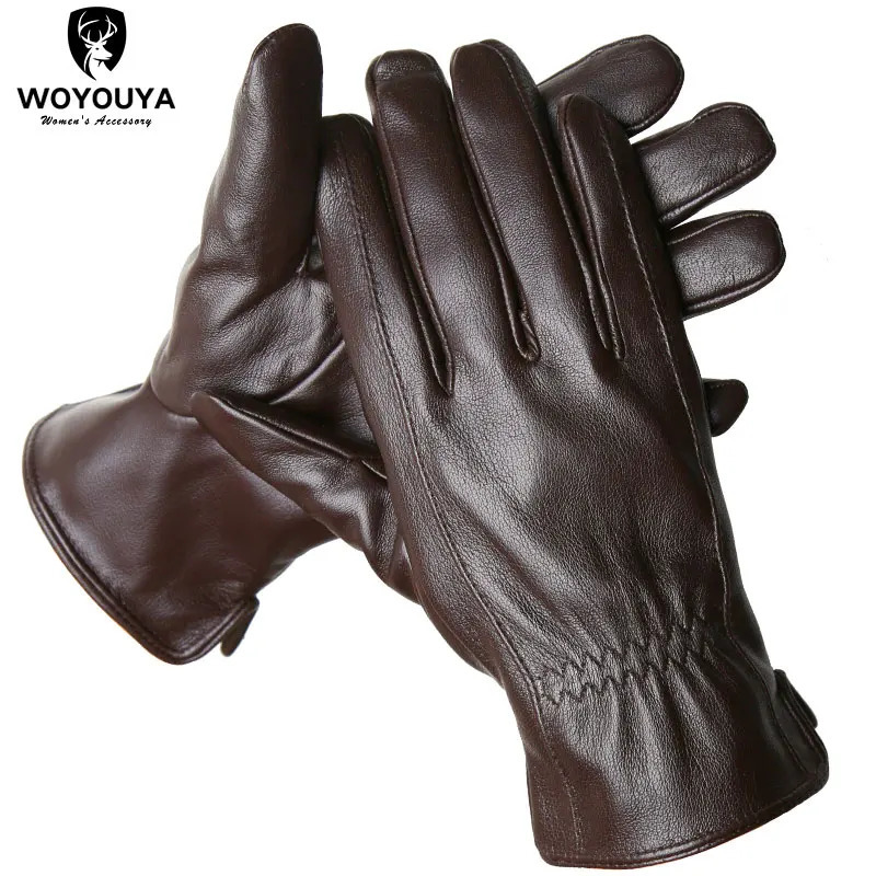 mens sheepskin gloves winter warm plus velvet short thin driving color leather highend Winter for men 8025Y 251013