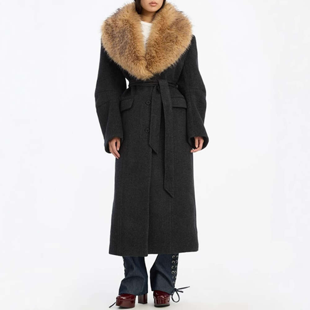 2025 Women's Winter Long Coat Wool Splicing Fur Slim Fit Women's Suit Jacket y2k Clothing New Fashion High Quality Outerwear bra