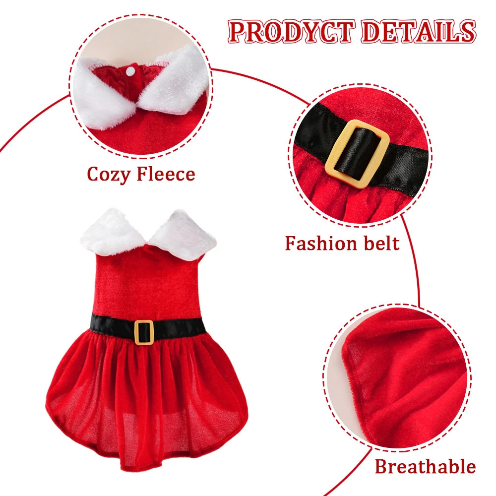 Pet Dresses Xmas Santa Claus Cosplay Red Princess Skirt Soft Christmas Costumes Holiday Party Kitten Gifts For Small Dogs Cats 251029