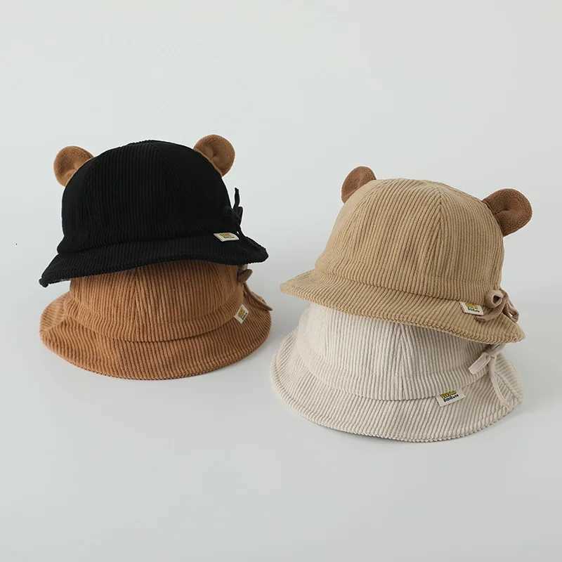 Autumn Kids Corduroy Basin Cap Cartoon Ears Baby Fisherman Hat 836M Boys Girls Children Sunshade Visors Cute Bear Bucket Hats251028