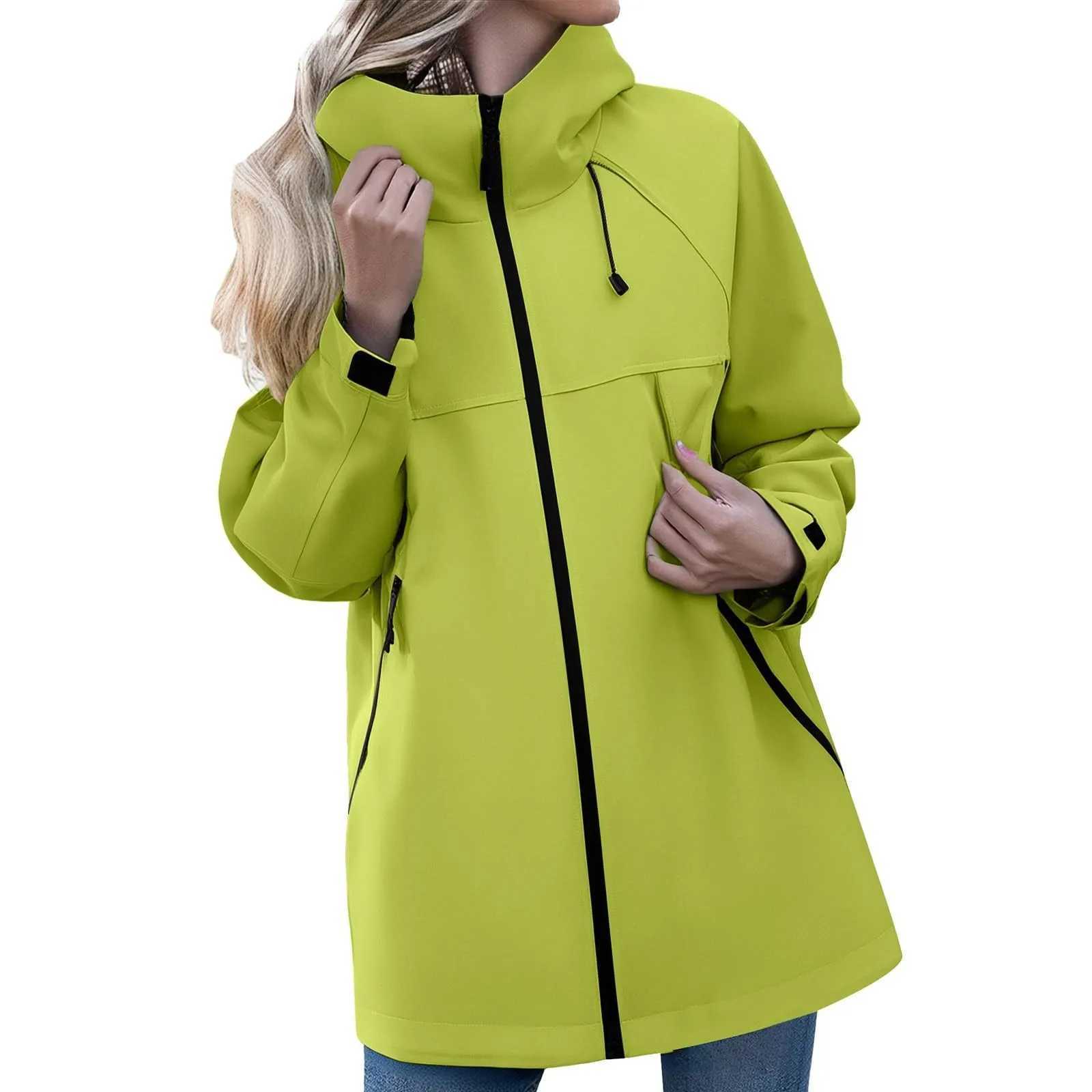 Women Casual Zipper Hooded Jacket Solid Color Breathable Windproof Waterproof Thin Jacket Outdoor Camping Mountaineering Clothin J251029