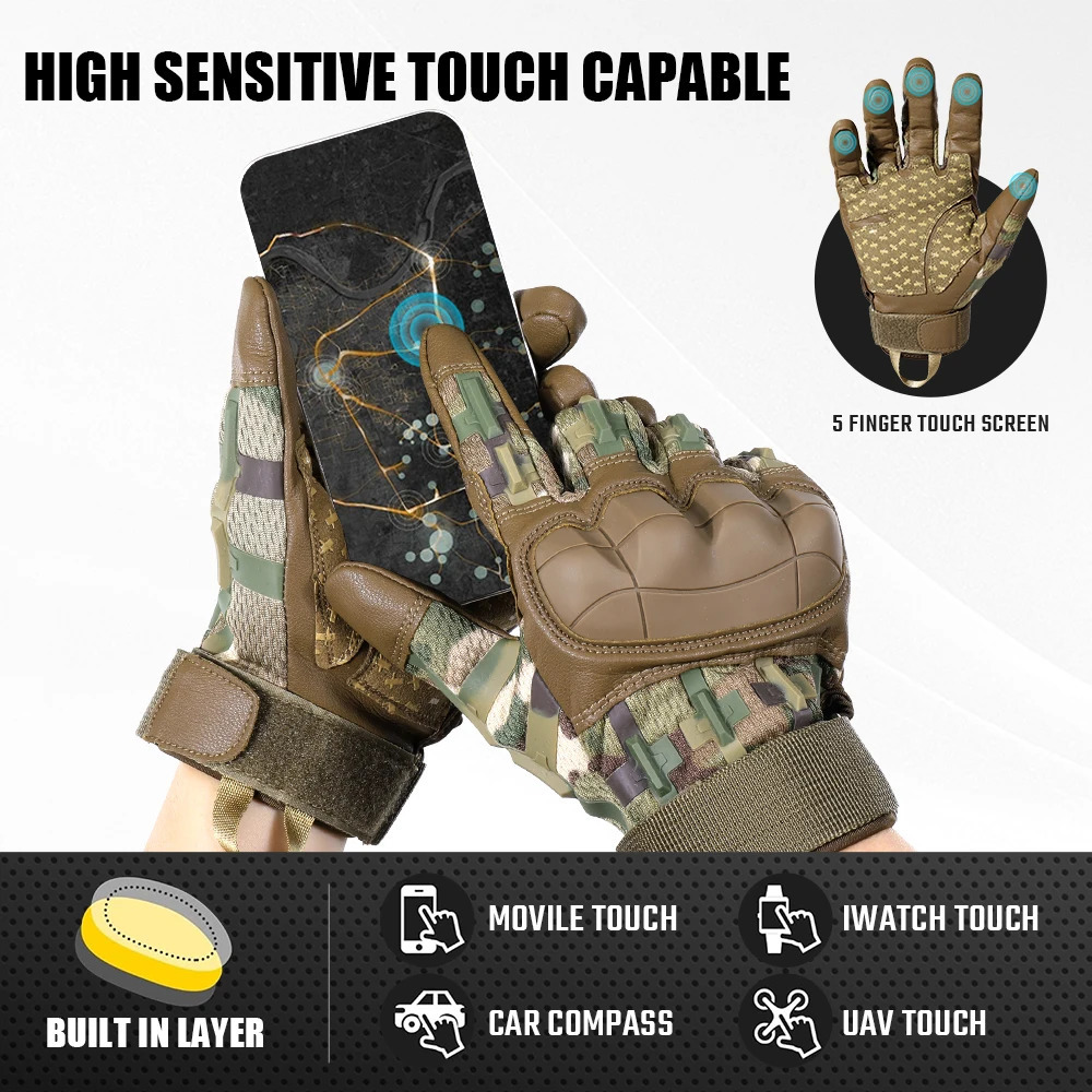 Touch Screen Cycling Gloves PU Leather Tactical Airsoft Hunting Shooting Hiking Bicycle Outdoor Sport Riding Bike Protective Men 251013