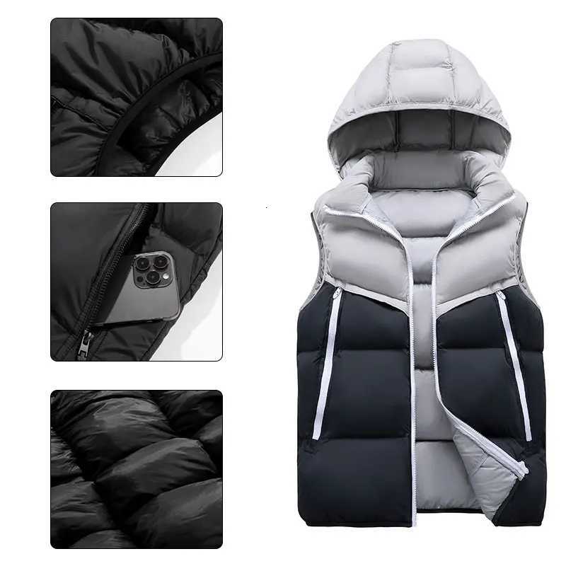 Winter Hiking Vest Male Outdoor Patchwork Windproof Mountaineering Hooded Vest Warm Thickened Camping Fishing Sleeveless Jacket W251029