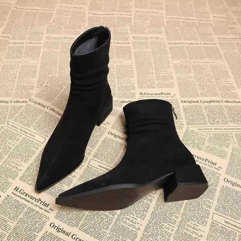 New Womens Pointed Toe Ankle Boots High Heels Sexy Chunky Designer Chelsea Boots Elegant Low Heels Short Booties Z251029