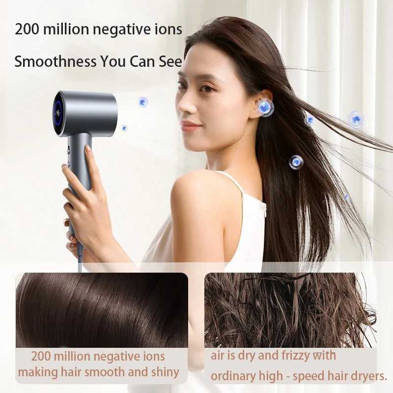 rofessional highspeed hair dryer with negative ions LED display and nozzle 1600W high power constant temperature noise reduction L251029