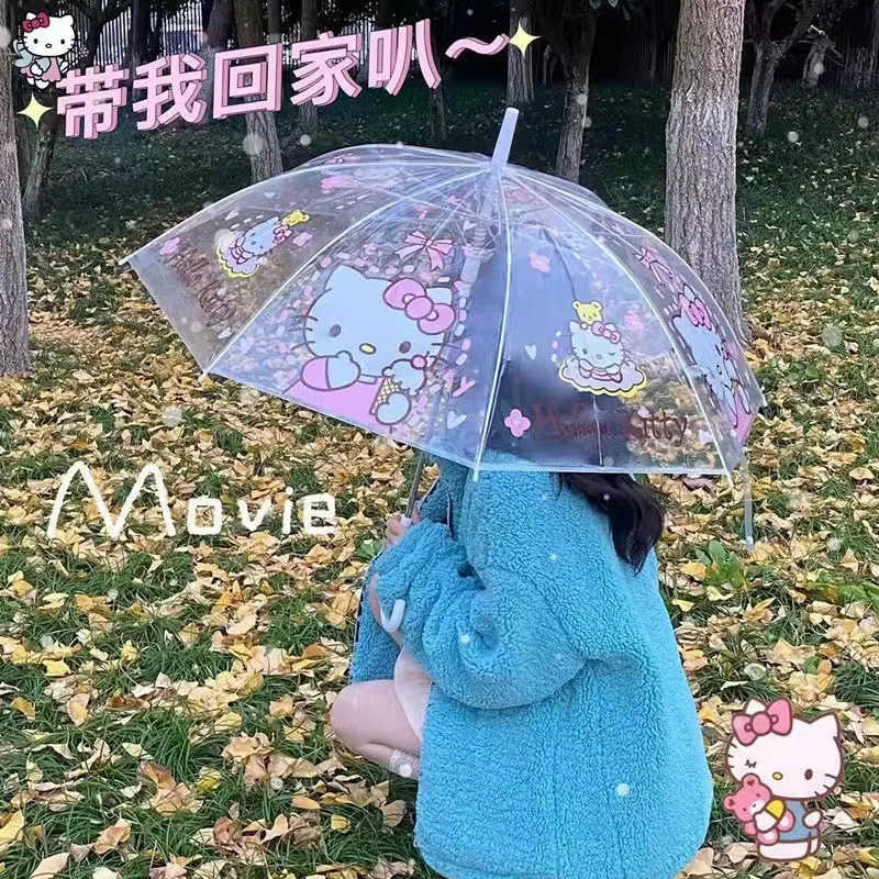 Sanrio Kawaii Hello Kitty Transparent Umbrella Anime Cartoon Sanrio Cinnamoroll Travel Portable Automatic Folding Umbrella Girl Gift L251029