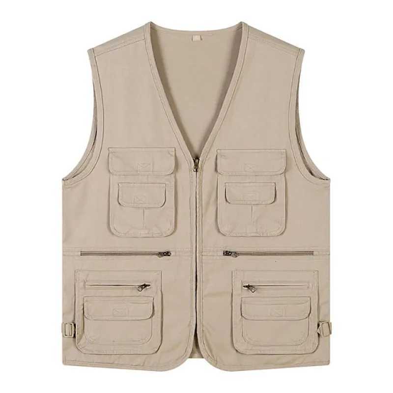 2024 New Fishing Male Casual Summer Big Size Cotton Sleeveless Vest With Many 6 Pockets Men Multi Pocket Photograph Waistcoat W251029