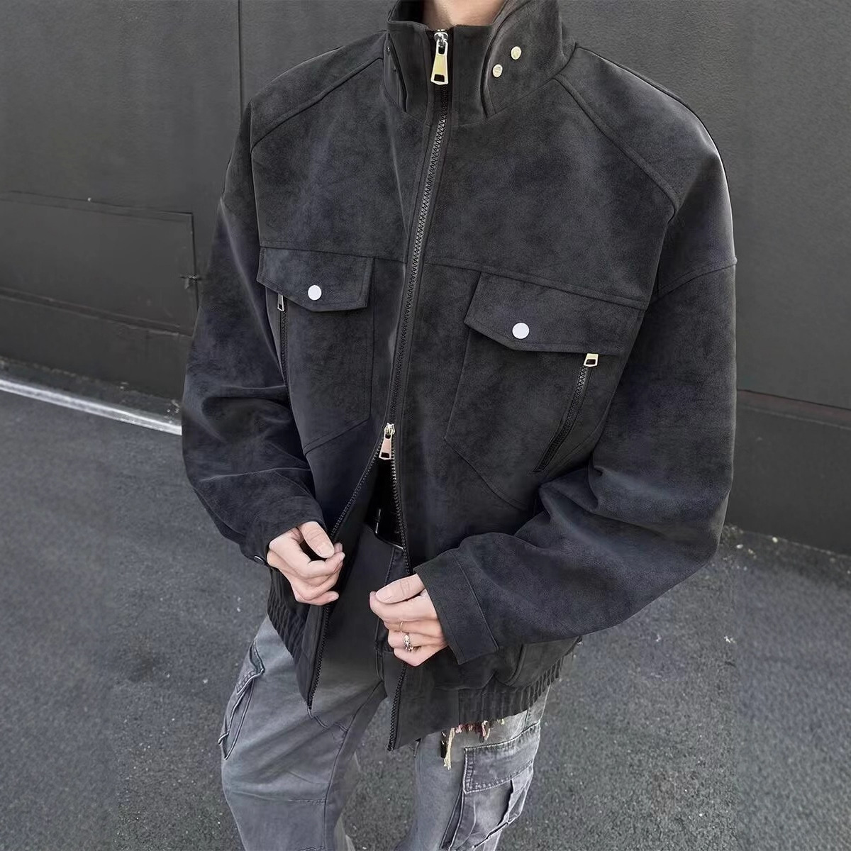 Designer Jacket American Style PU Leather Jacket For Men Spring And Autumn Short Trendy Brand Stand Collar Workwear Flight Jacket With High-end Feel