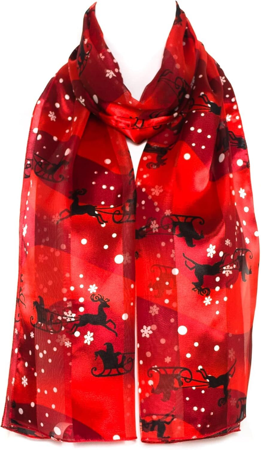 Custom Christmas Snowflakes Santa on Sleigh Chiffon Satin Scarf