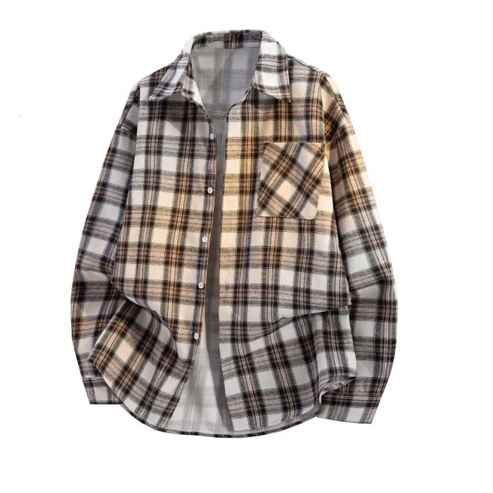 Autumn Fashion PC Fashion Loose Fit Live Plaid Shirt Men's Trendy Versatile Top Shirt Jacket