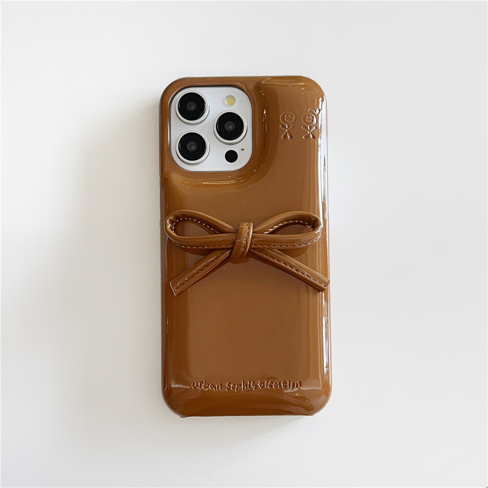 Niche Leather Bowknot Phone Case Compatible with iPhone 17/16/15 Pro Simple Shockproof iPhone 14/13