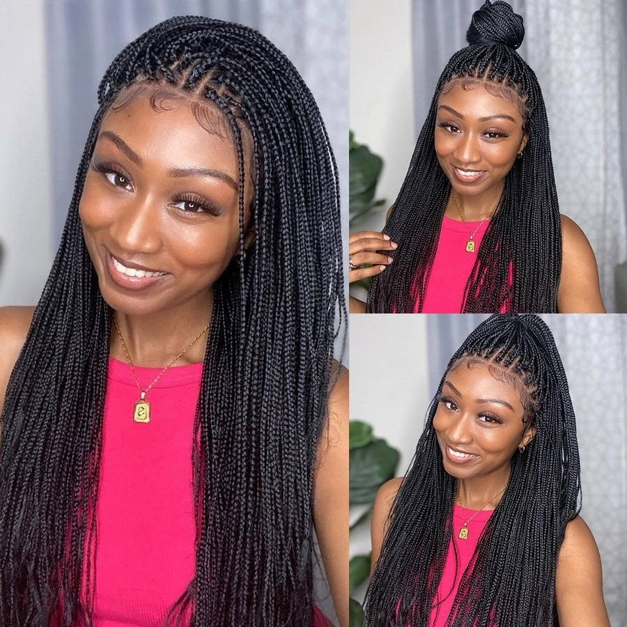 Small Part Knotless Box Braids Wig Glueless Cornrow Black Braided Wigs For Black Woman Full Lace Wig Goddess Braiding Hair Wigs