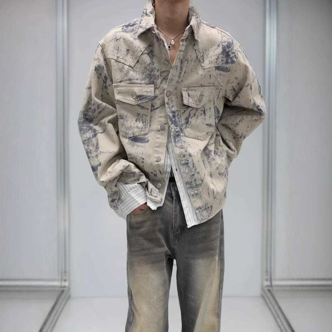 2025 Tie-dye Denim Jacket For Men And Women Designer Jacket Spring And Autumn American High Street Style Niche Design Loose Washed Shirt Jacket