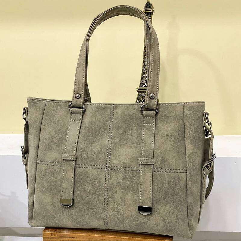 Women's Retro Suede Gray Shoulder Bag Large Quality Nubuck Leather Ladies Tote Handbag Quilted Decoration Female Crossbody Bags 251029