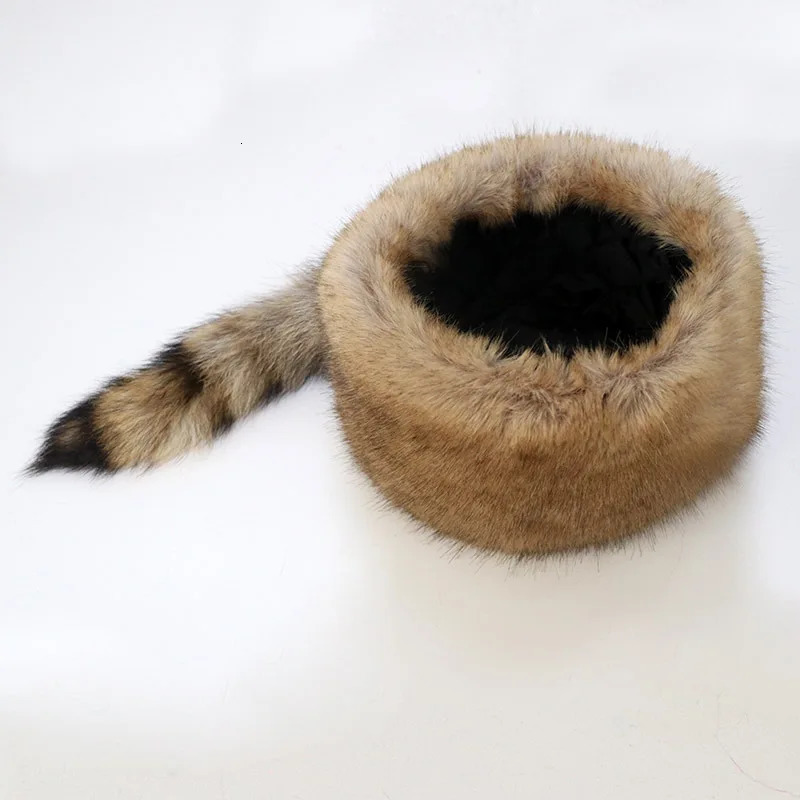Russian Style Autumn and Winter Fashion Flat Top Hat Warm Thicken Plush Raccoon for Adult Kids Unisex Fur 251013