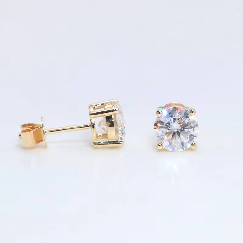 Fashion Jewelry One Carat Silver Earrings 925 Sterling Stud 14k Yellow Gold Diamond Moissanite Gold Earrings for Women