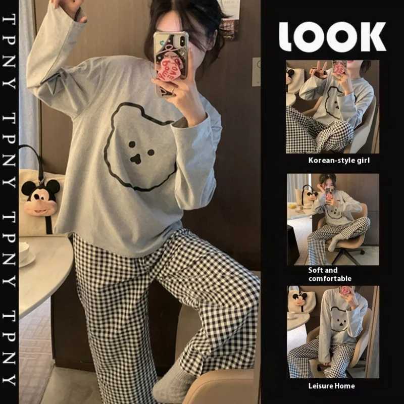 Spring and Autumn New Ladies Ins Style Pajamas Homewear Set Cartoon Girl LongSleeved Long Pants Korean Pajamas Homewear SetT251029