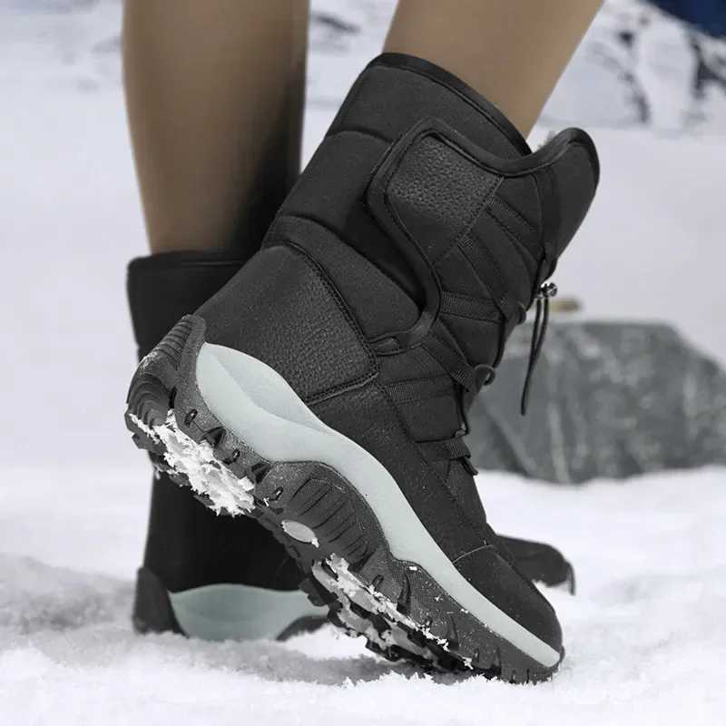 New Winter Women Boots Warm Plush MidCalf Womens Snow Boots Laceup Outdoor Waterproof Hiking Boots Chaussures Femme Size 42 Z251029