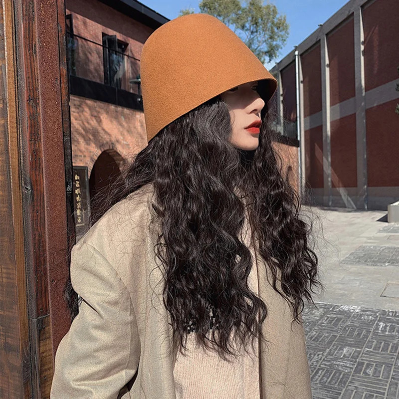 Autumn Winter Woolen Fisherman Hat Women Retro Bellshaped Basin Cap Solid Color Ladies Outdoor Warm Sunscreen Bucket Hats i251029