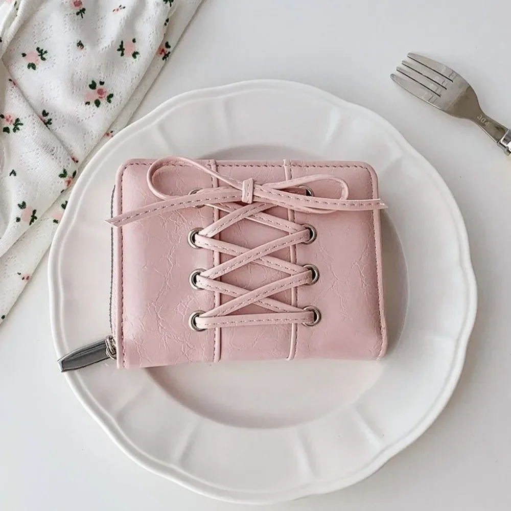 Minimalist Style Bow Short Wallet MultiFunctional Large Capacity Coin Purse Zipper Coin Handbag Women 251029