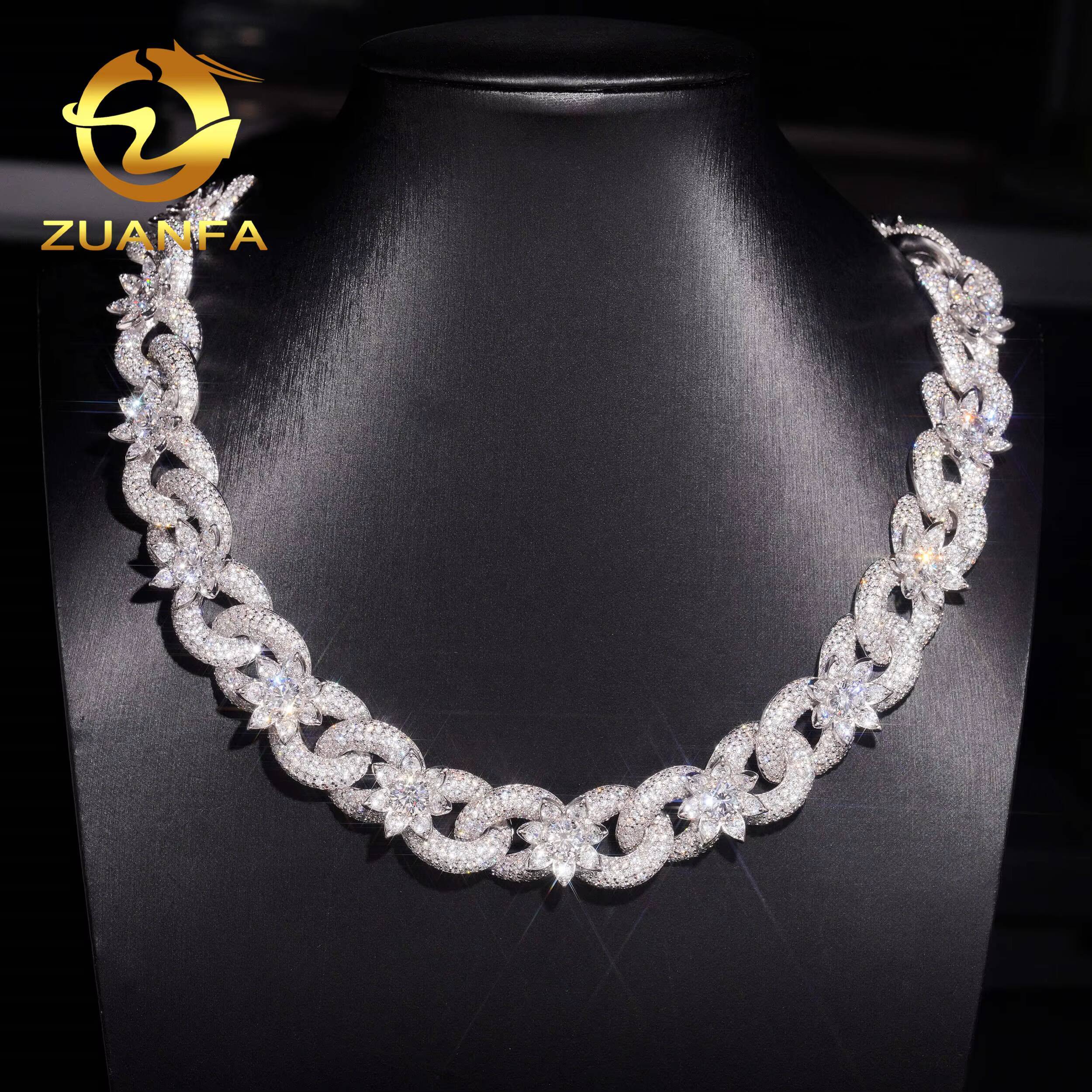 18mm Hip Hop Jewelry VVS Moissanite 925 Sliver Flower Link Chain Diamond Iced Out Infinity Miami Cuban Chain Necklace BraceletDesigner style