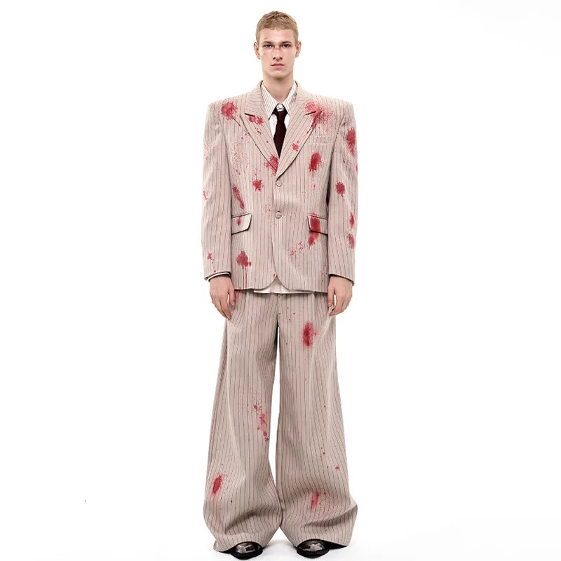 LUZHEN Ink Ejection Tiedyed Pattern Stripe Printed Shoulder Pad Blazer Coat Men Original y Handsome Jacket JY4551 251028